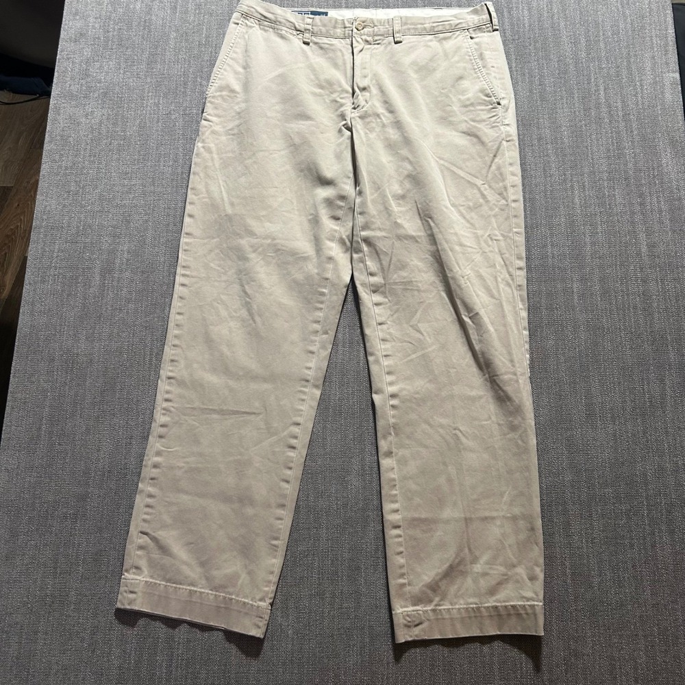 VTG Y2K Polo Ralph Lauren Preston Pant Mens 34/32 Khaki Tan Cotton Straight - Picture 4 of 9